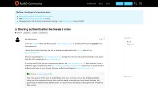 Sharing authentication between 2 sites - Auth0 Community