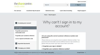 Can't sign in | The Share Centre