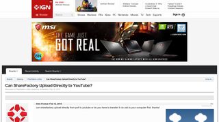 Can ShareFactory Upload Directly to YouTube? | IGN Boards - IGN.com