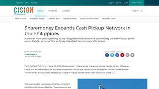 Sharemoney Expands Cash Pickup Network in the Philippines