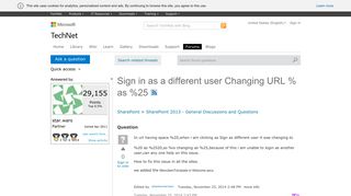 Sign in as a different user Changing URL % as %25 - Microsoft