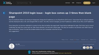 Sharepoint 2010 login issue - login box comes up 3 times then blank ...