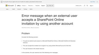 Error message when an external user accepts a SharePoint Online ...