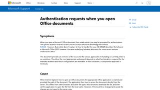 Authentication requests when you open Office documents