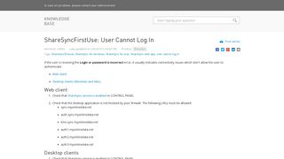 ShareSync: User Cannot Log In - Knowledge Base