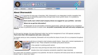 About Sharewatch - Small Company Sharewatch