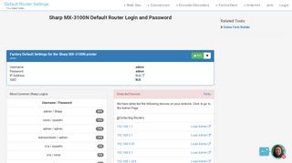 Sharp MX-3100N Default Router Login and Password - Clean CSS