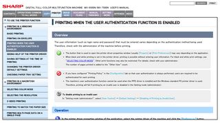 printing when the user authentication function is enabled - Sharp