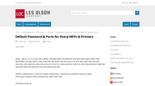 Default Password & Ports for Sharp MFPs & Printers