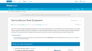 How to reset your Shaw ID password | Shaw Support