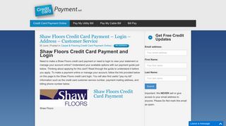 Shaw Floors Credit Card Payment - Login - Address - Customer Service
