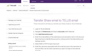 Transfer Shaw email to TELUS email | Support | TELUS.com