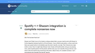 Solved: Spotify <-> Shazam integration is complete nonsens ...