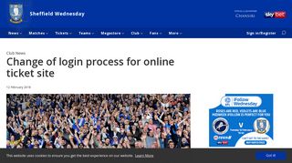 Change of login process for online ticket site - Sheffield Wednesday