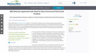 WEX Reaches Agreement with Shell for New ... - Business Wire