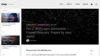 Part 2: WEM Logon Optimization – Engage computers. Prepare ... - Citrix