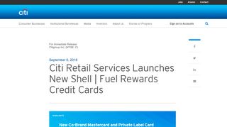 Citi Retail Services Launches New Shell | Fuel Rewards Credit Cards