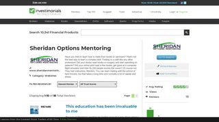 Reviews of Sheridan Options Mentoring at Investimonials