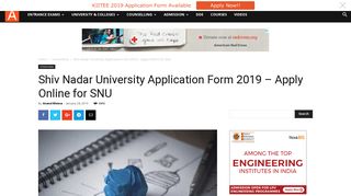 Shiv Nadar University Application Form 2019 - Apply Online for SNU ...