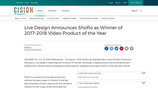 Live Design Announces Shoflo as Winner of 2017-2018 Video Product ...