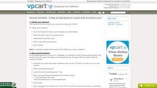 VP-ASP Shopping Cart - Security Checklist