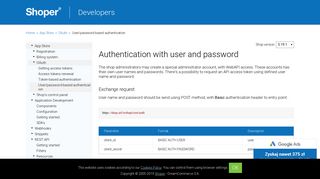 User/password-based authentication - Shoper Developers