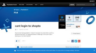 cant login to shopto - PlayStation Forum