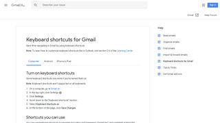 Keyboard shortcuts for Gmail - Computer - Gmail Help - Google Support