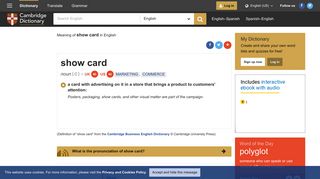 SHOW CARD | definition in the Cambridge English Dictionary