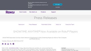 SHOWTIME ANYTIME® Now Available on Roku® Players - Newsroom