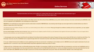 Shri Mata Vaishno Devi Shrine Board :: Online Services :: Login