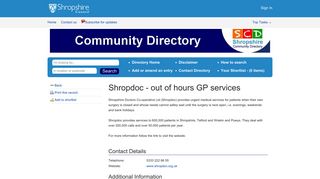 Shropdoc - out of hours GP services - Shropshire Community Directory ...