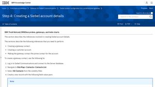 Step 4: Creating a Siebel account details - IBM