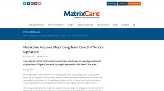 MatrixCare Acquires Major Long-Term Care EHR Vendor SigmaCare ...