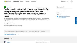 During emails in Outlook .Please sign in again. To help protect ...