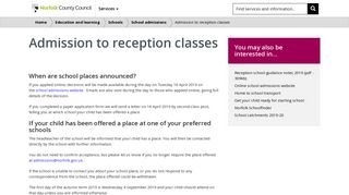 Admission to reception classes - Norfolk County Council