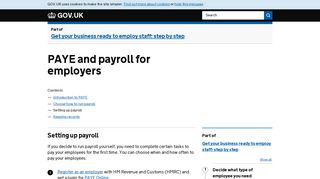PAYE and payroll for employers: Setting up payroll - GOV.UK
