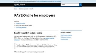 PAYE Online for employers: Enrol if you didn't register online - GOV.UK