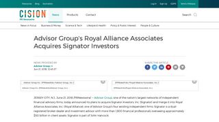 Advisor Group's Royal Alliance Associates Acquires Signator Investors