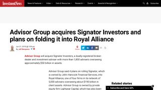 Advisor Group acquires Signator Investors and plans on folding it into ...