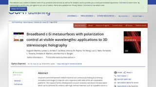 OSA | Broadband c-Si metasurfaces with polarization control at visible ...