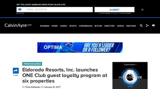 Eldorado Resorts, Inc. launches ONE Club guest loyalty program