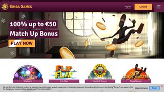 Simba Games: Online Casino - 100% Bonus up to €50