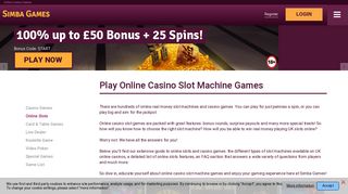 Online Slots UK | 25 Spins + 100% Bonus | Simba Games