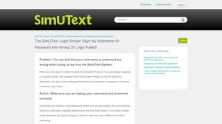 The SimUText login screen says my username or password are wrong ...