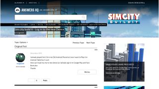 Sim city build it - Log in to the new Device - Answer HQ