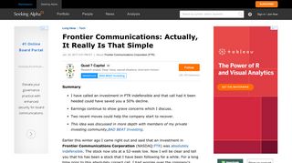 Frontier Communications: Actually, It Really Is That Simple - Frontier ...