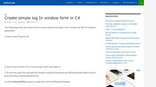 Create simple Log In window form in C# - AuthorCode