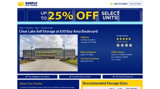 Houston Storage Facility Bay Area Boulevard | Simply Self Storage