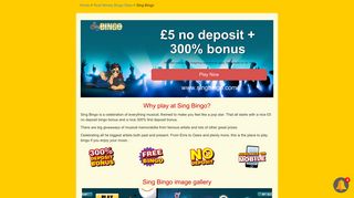 Sing Bingo - £5 No Deposit + 300% Bonus - FreeBingo UK